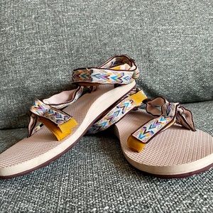 Pink, Yellow, and Burgundy Tevas
